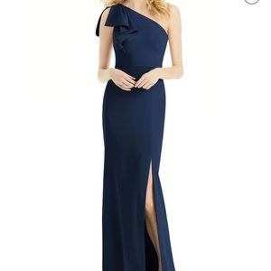 After Six Navy One Shoulder Bow Dress